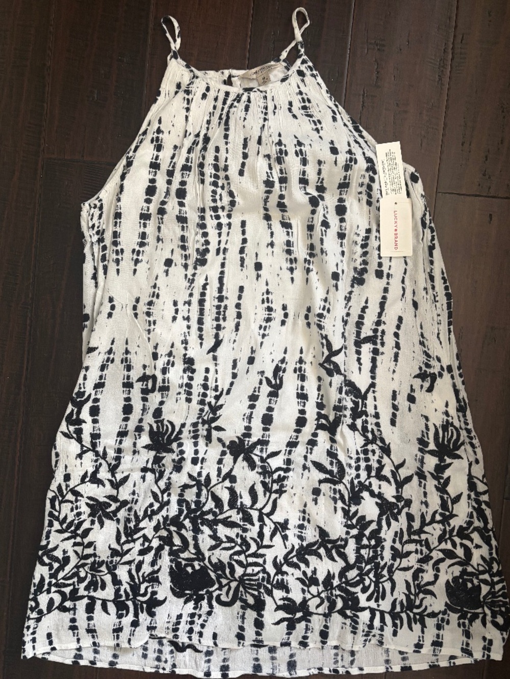 Lucky Brand Embroidered Halter Dress Tie Dye Floral Boho NWT, sz M, White